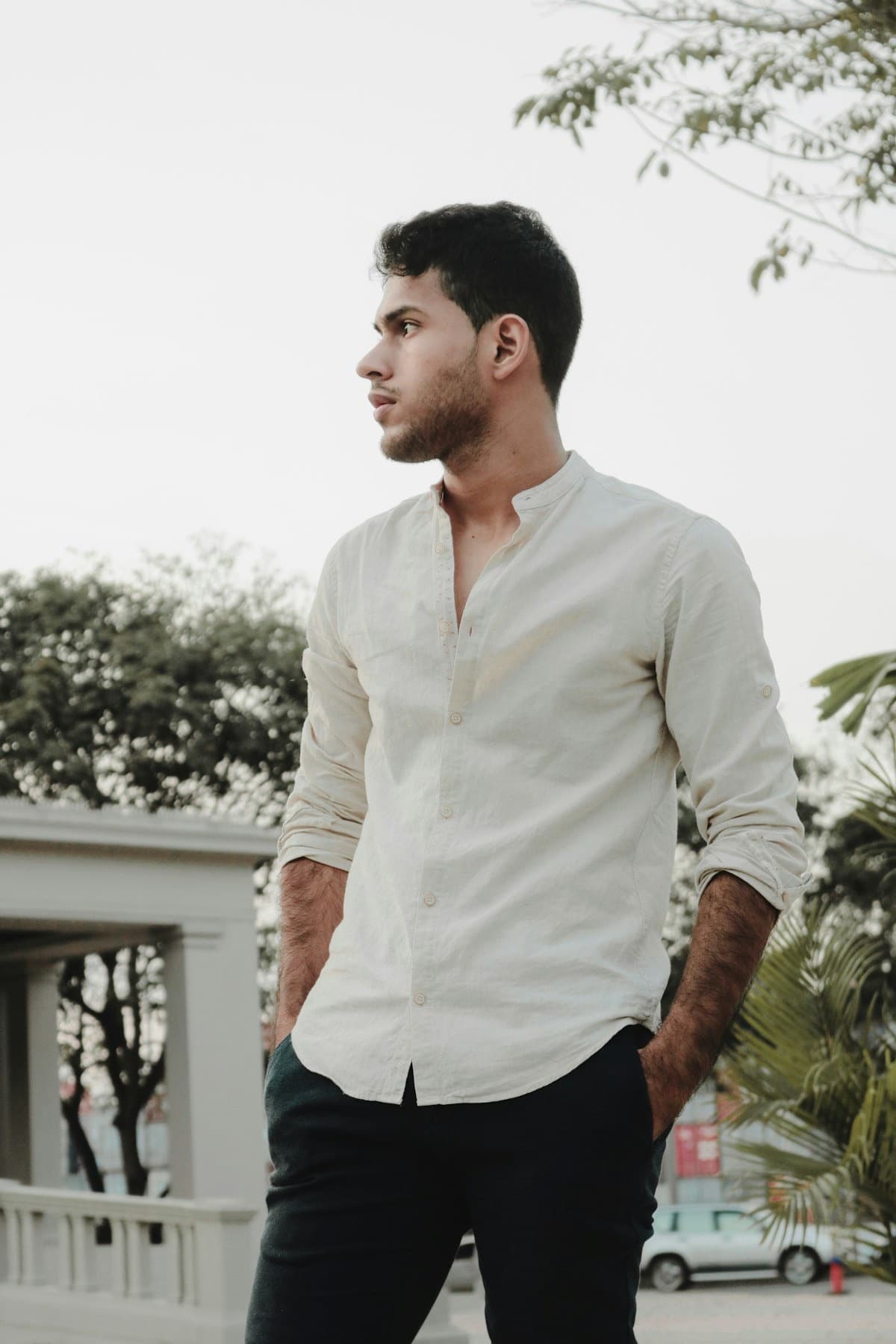 Chemise en lin col mao