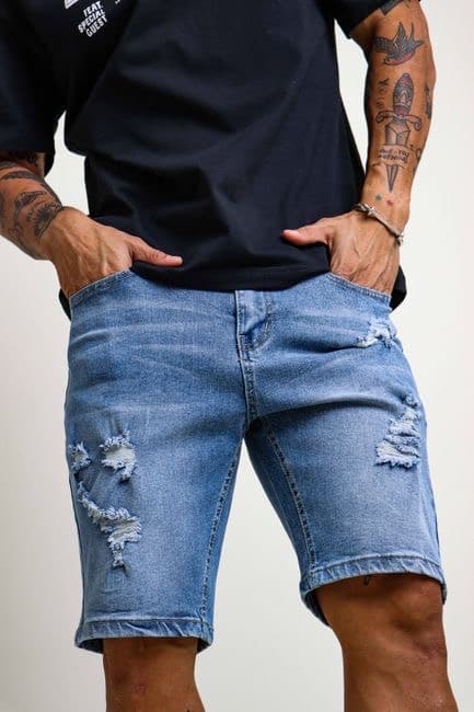 Short en jean délavé